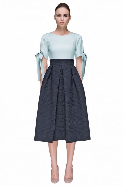'Sky Queen' Tight Waist Bow Sleeve Designer Dress