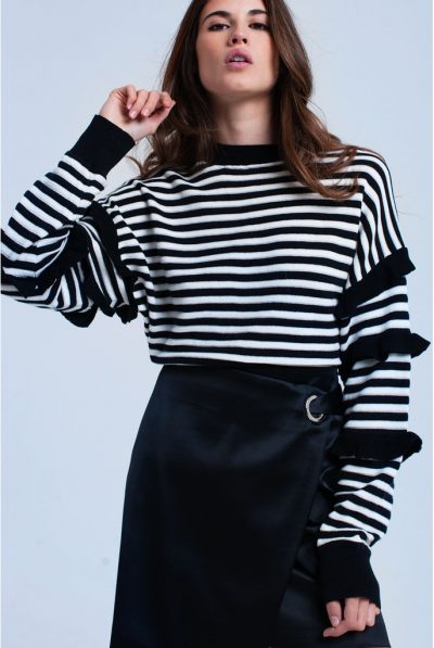 Black striped  ruffle sweater