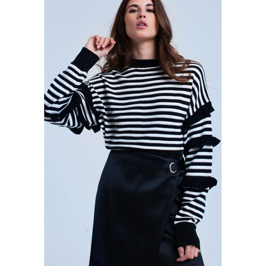 Black striped  ruffle sweater