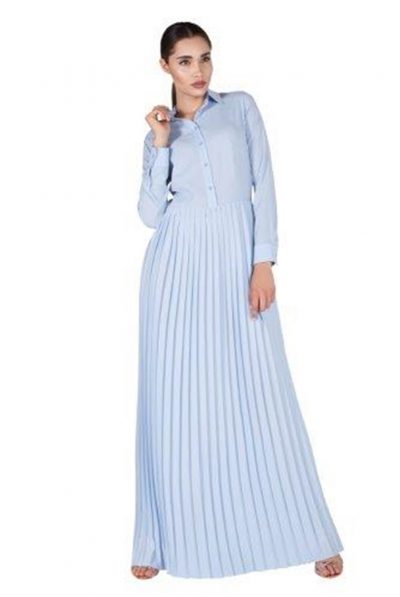 Sky Blue Maxi Pleated Dress