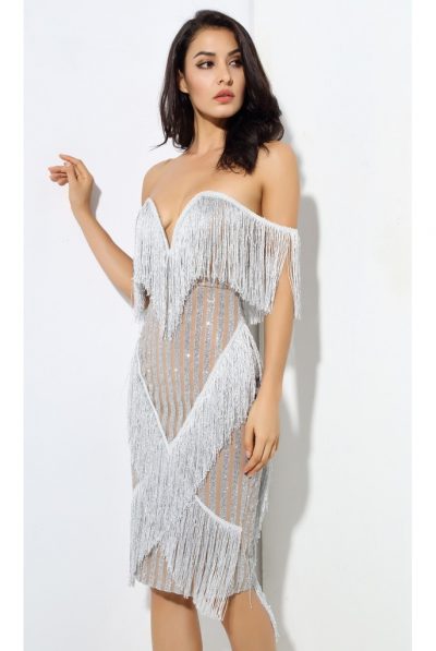 Silver Sparkle Fringe Party Dress