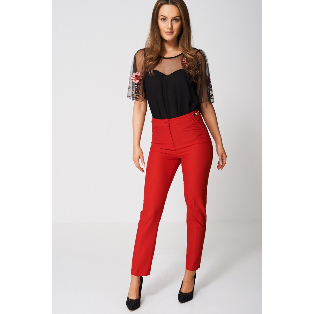 Buy Women Red Solid Casual Slim Fit Trousers Online  857821  Van Heusen