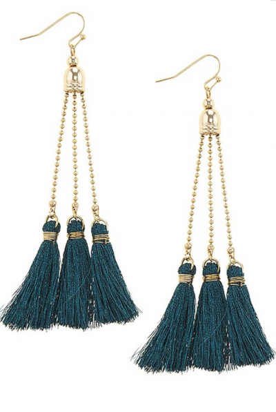 Teal & Gold Tassel Earrings