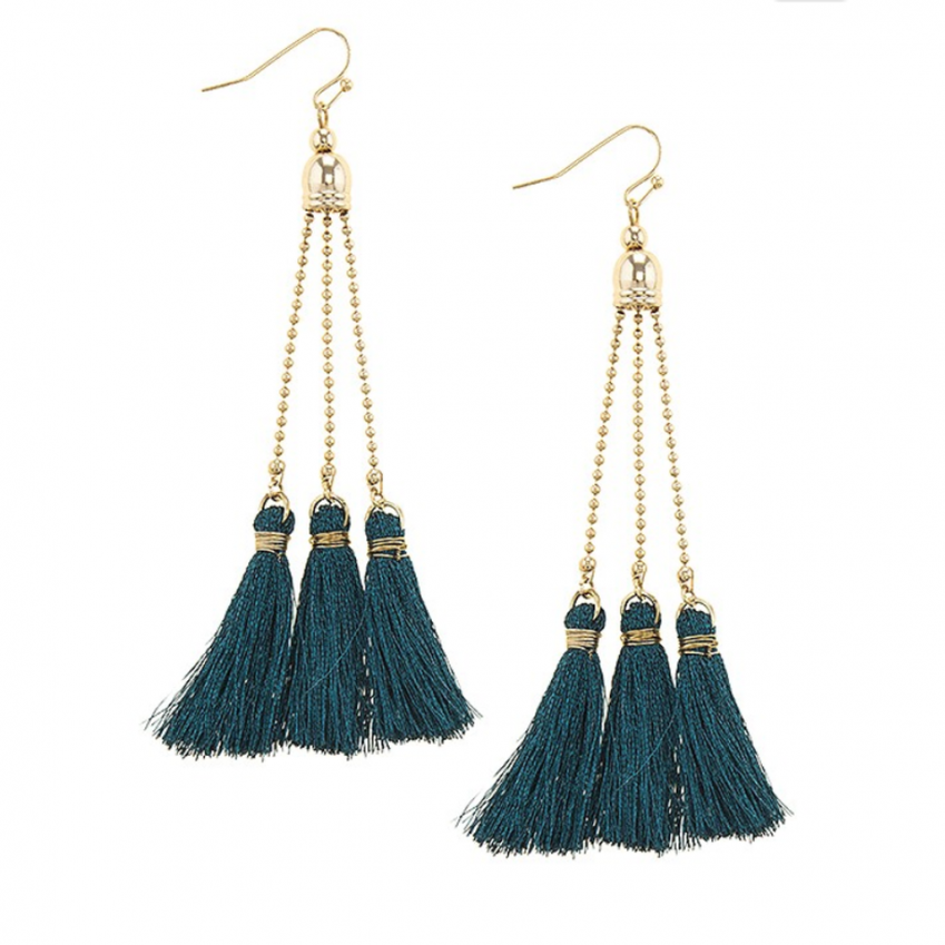 Teal & Gold Tassel Earrings