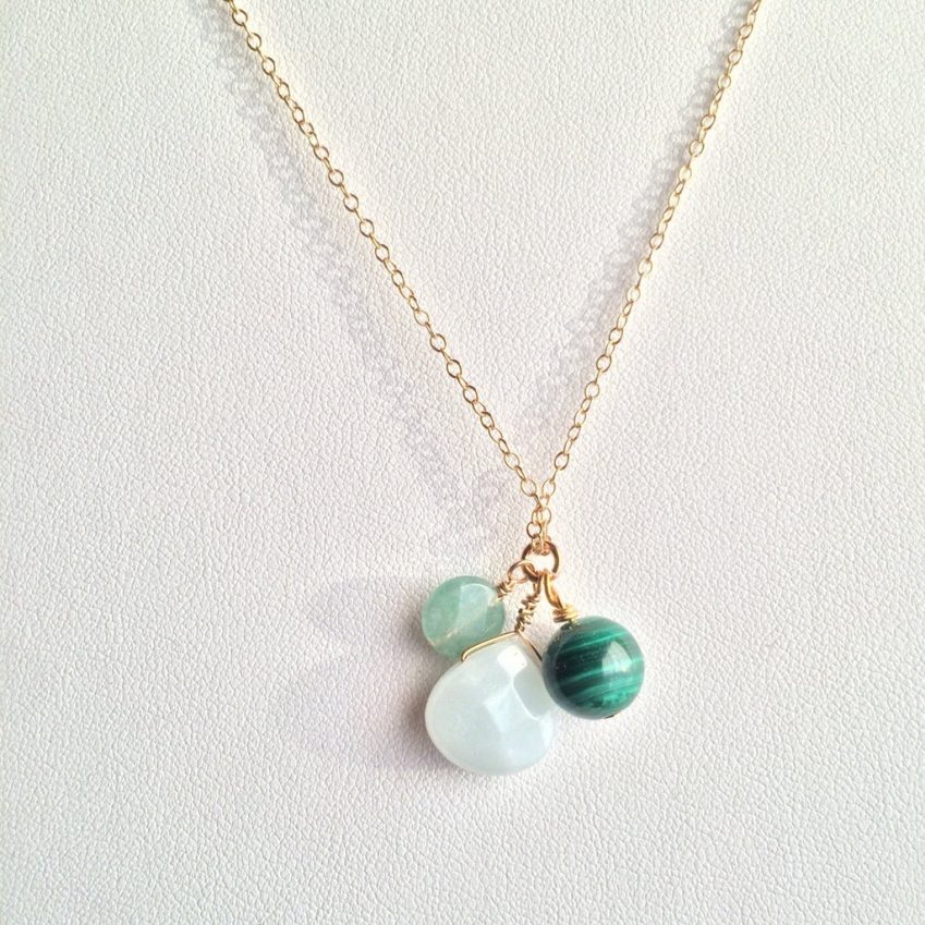 Transformation & Strength ~ Amazonite, Aventurine and Malachite 14k Gold Necklace