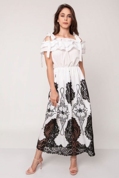 Black & White Embroidered Maxi Dress