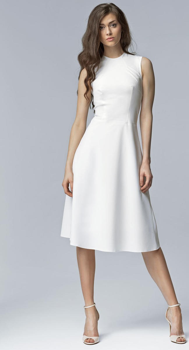 White Flare Dress With Neck Work – albelie