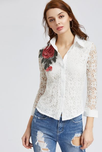 White Lace Embroidered Blouse