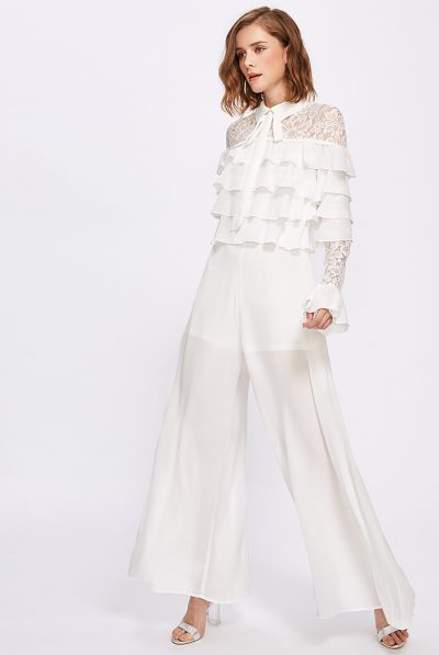 White Layered Palazzo Jumpsuit