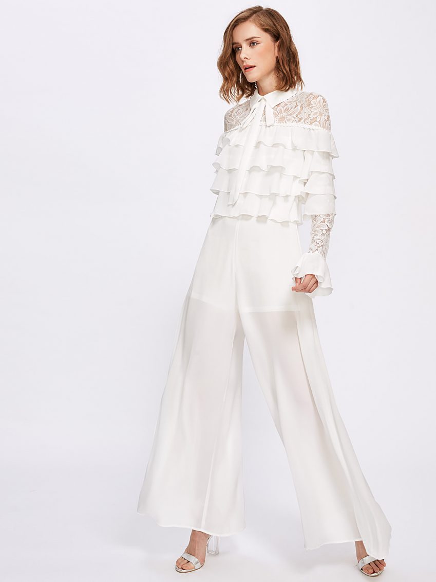 White Layered Palazzo Jumpsuit
