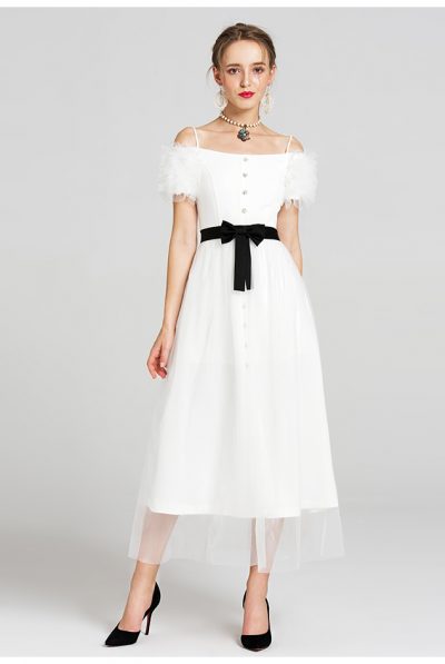 White Empire Mesh Sleeve Dress