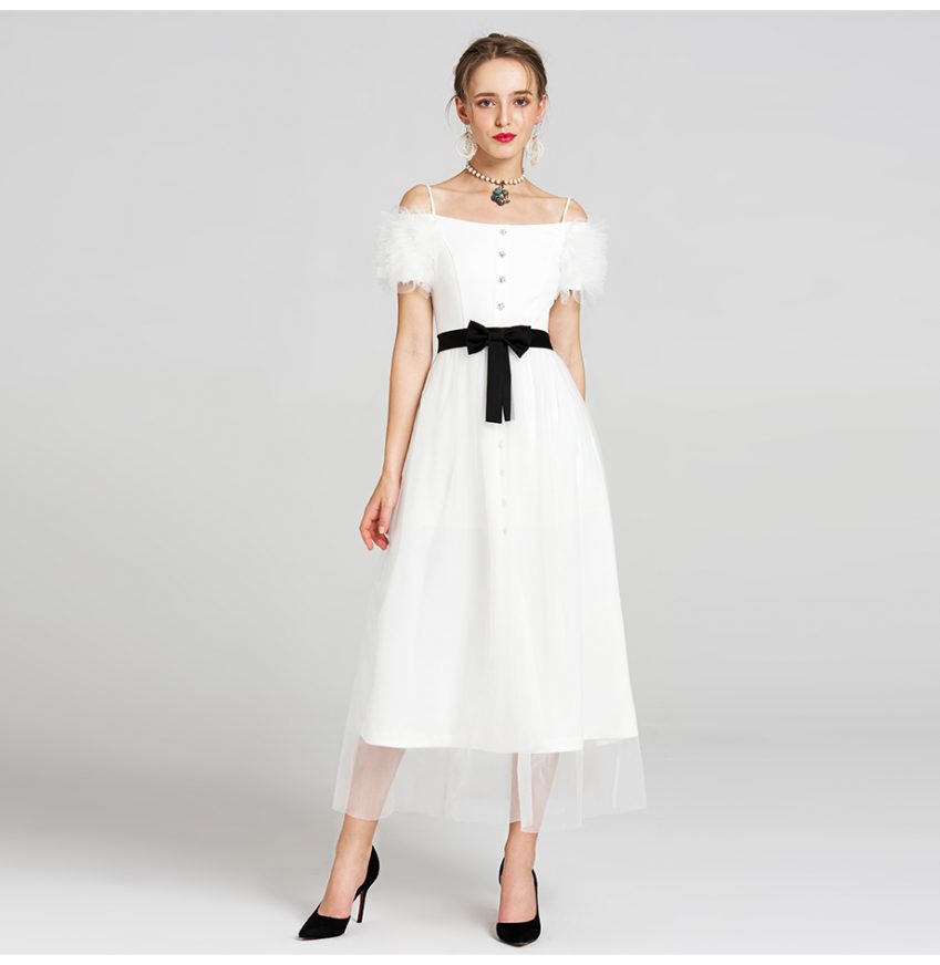 White Empire Mesh Sleeve Dress