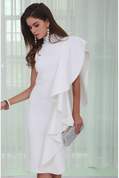 White Waterfall Midi Dress