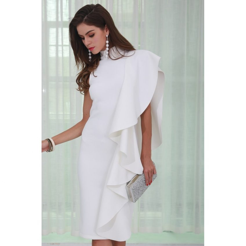 White Waterfall Midi Dress