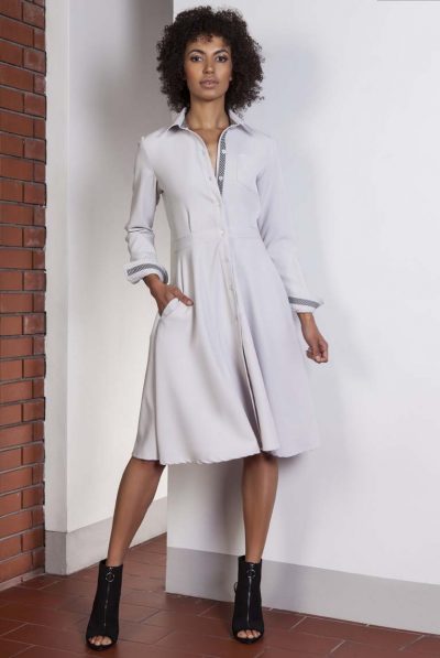 White & Grey Buttons Shirt Dress - Various Colours