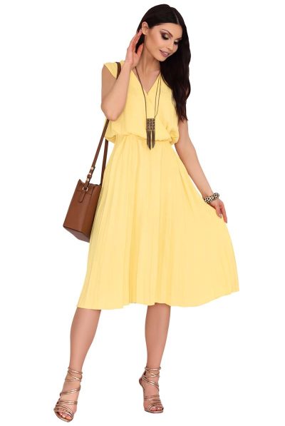 Yellow Chiffon Pleated Dress -Various Colours