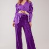 Purple Wide Leg Sequin Trousers - Image 2