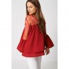 Red Embroidered Bell Sleeve Top - Image 2