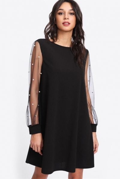 Pearl Beaded Mesh Dress