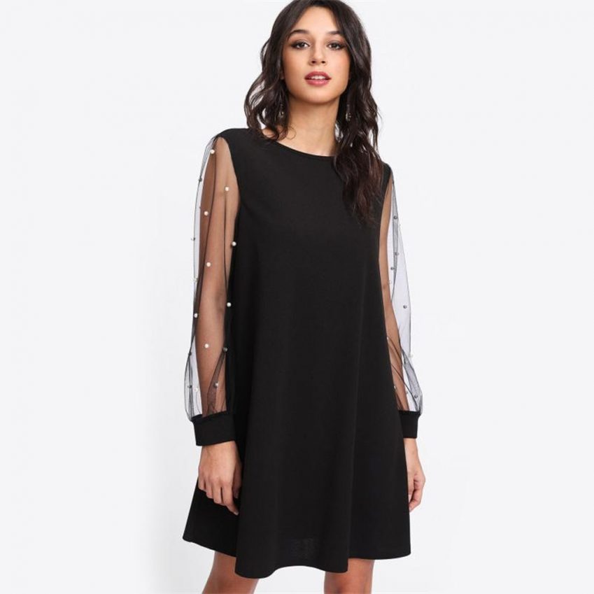 Pearl Beaded Mesh Dress
