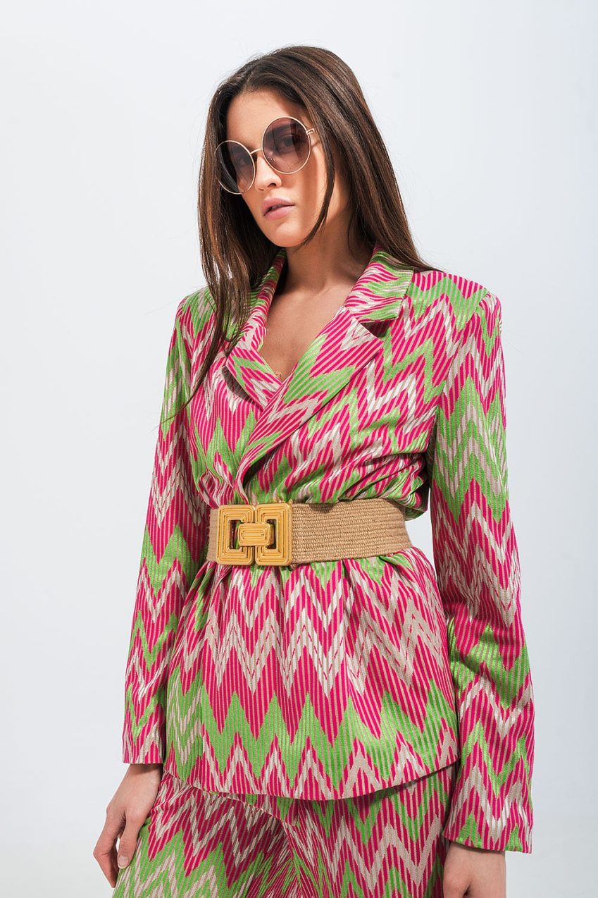 Zahara Belted Jacket Pink & Green