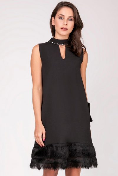 Black Fringe Babydoll Dress