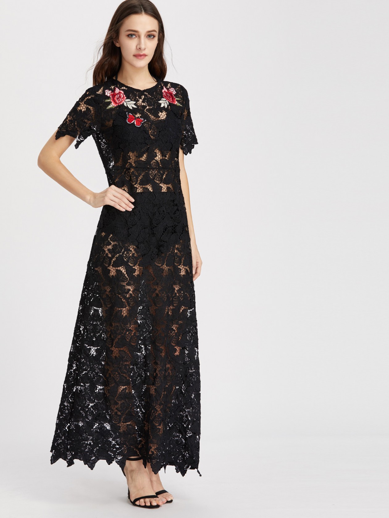Black Rose Embroidered Dress