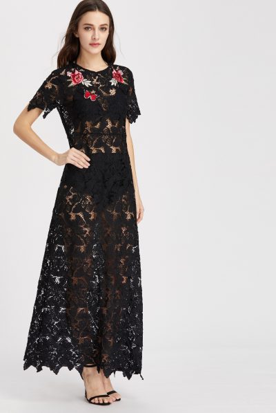 Black Rose Embroidered Dress