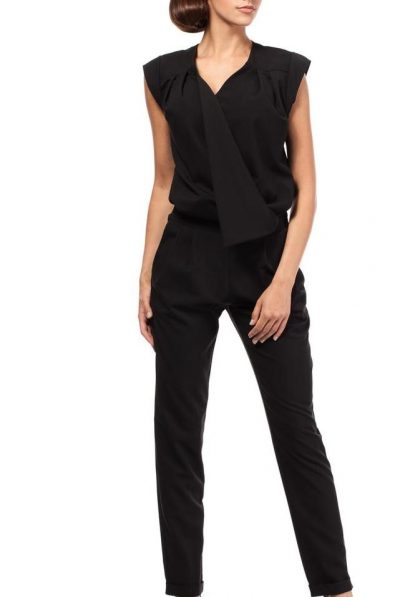 Black V-Neckline Wrap Front Jumpsuit
