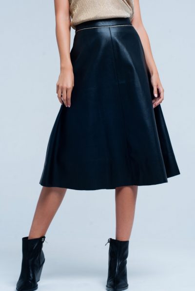 Black Leather Midi Skirt