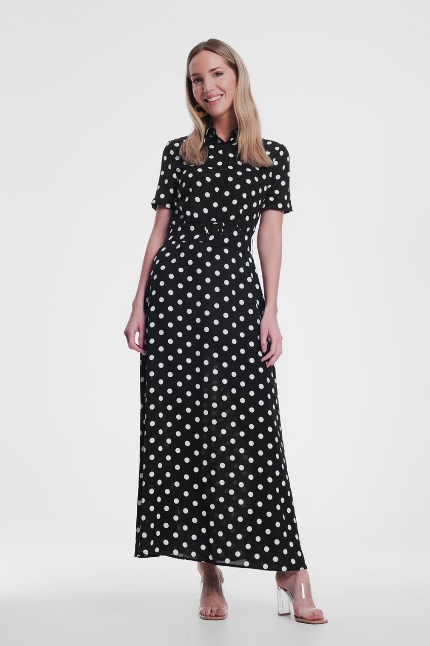 Maxi Belted Shirt Polka Dot Dress- Various Colours