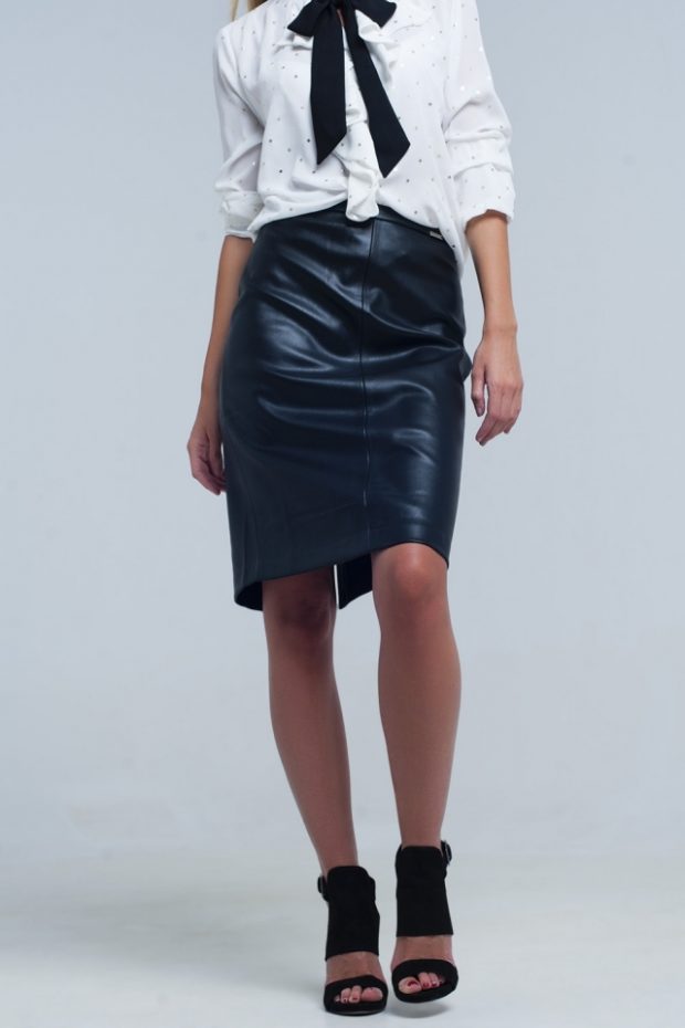 Black Midi Leather Skirt