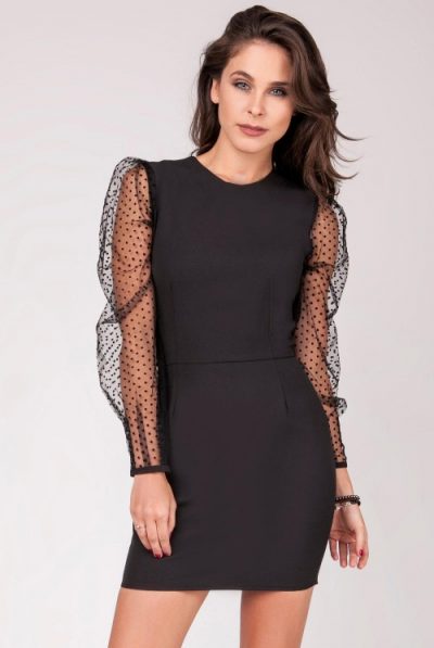 Black Spotted Sleeve Dress
