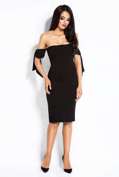 Black Wrap Tie Pencil Dress