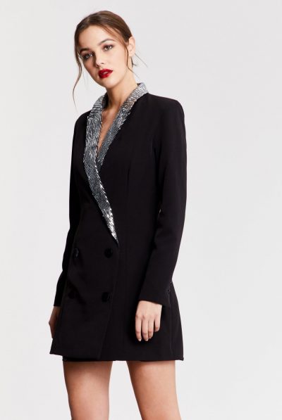 Black Sequin Collar Blazer