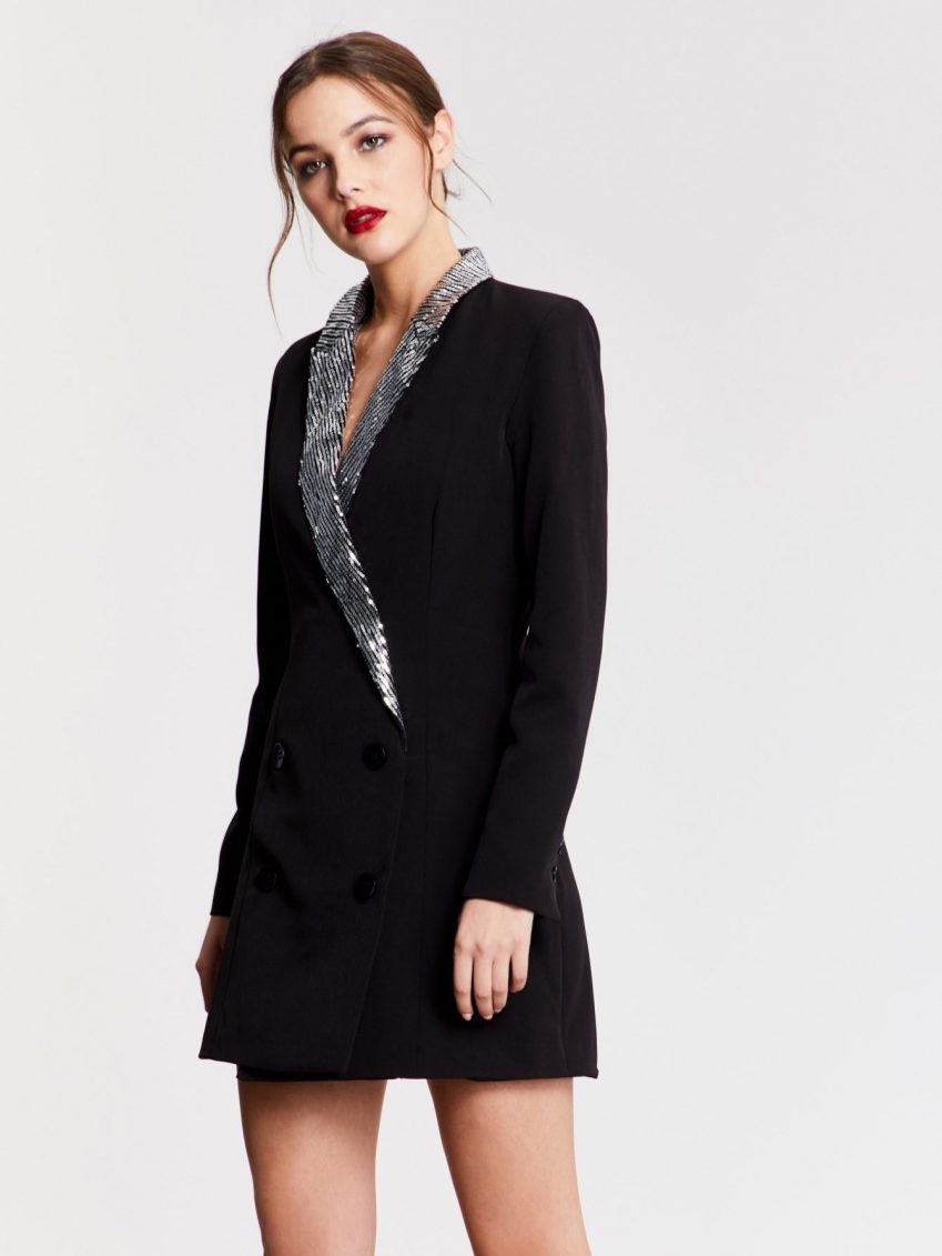 Black Sequin Collar Blazer