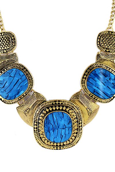 Blue Gemstone Retro Gold Collar Necklace