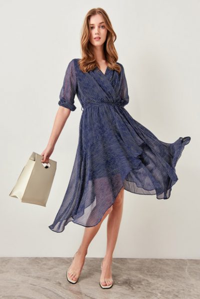 Navy Blue Wrap Tie Dress
