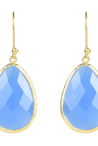 Gold Single Drop Earring Dark Blue Chalcedony