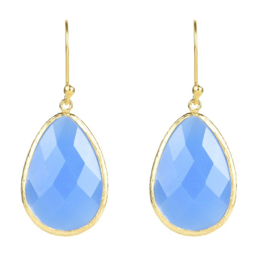 Gold Single Drop Earring Dark Blue Chalcedony