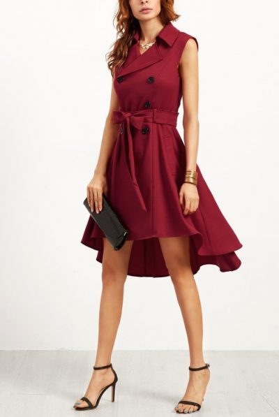 Burgundy Brocco Belted Dress