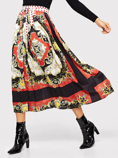 Chain Print Pleated Skirt