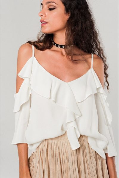 White Cold Shoulder Top