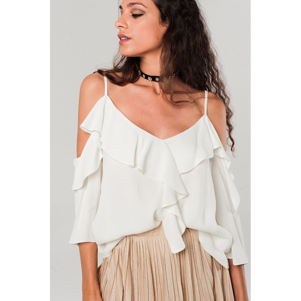 White Cold Shoulder Top