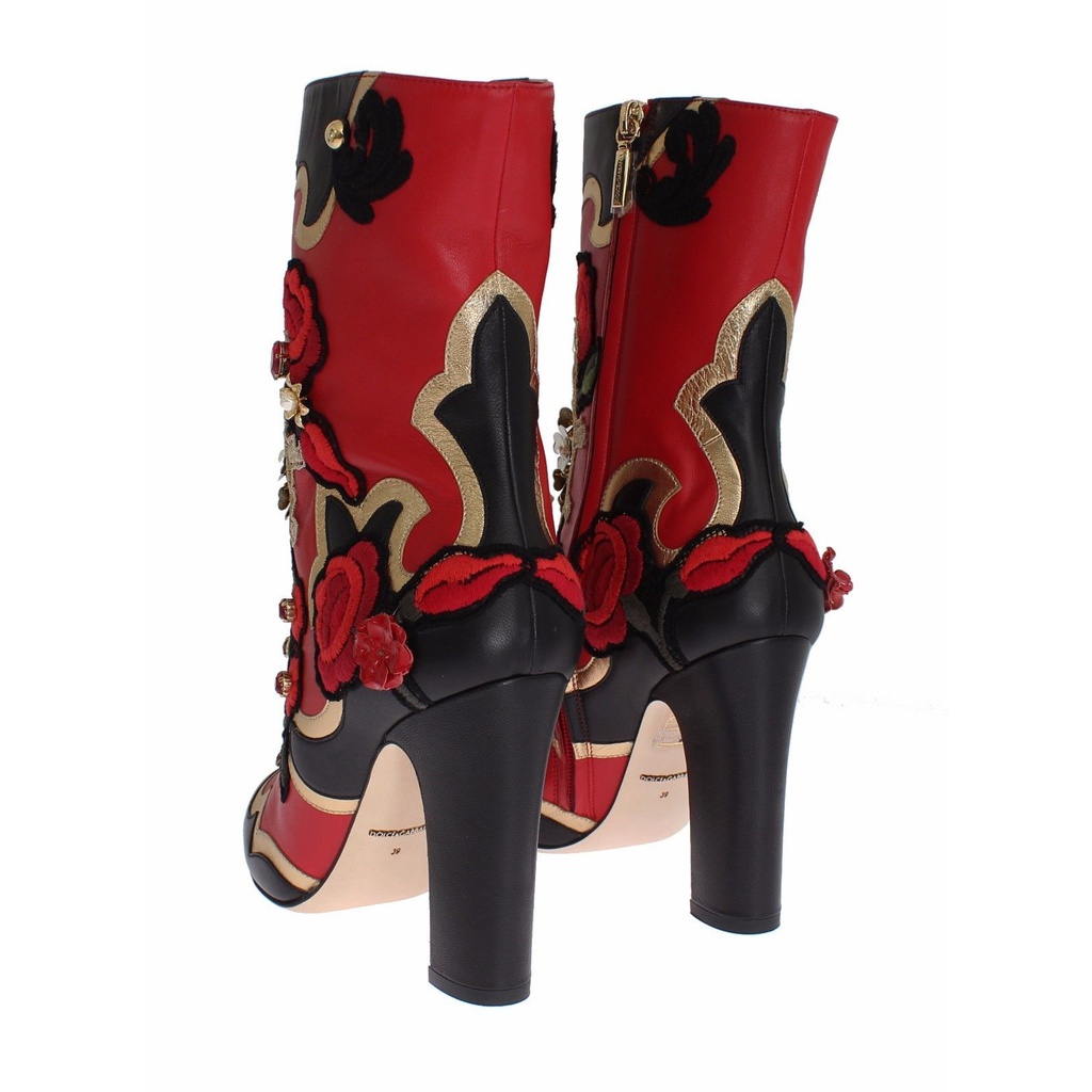 Dolce & Gabbana Roses Embroidered Enchanted Heart Swarovski Crystal Boots