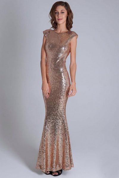 Gold Sequin Fishtail Evening Dress - Black available also