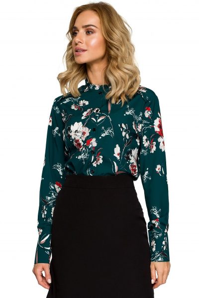 Green Floral Buttons Blouse