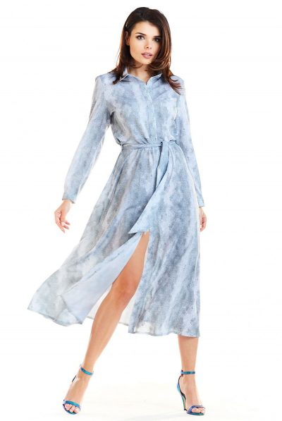Dusky Grey Blue Shirt Maxi Dress