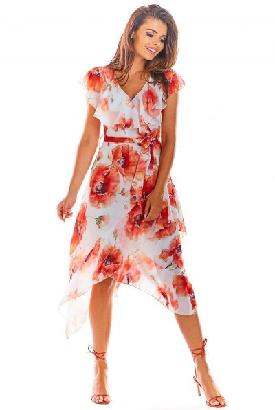 Floral Asymmetrical Chiffon Dress -Various Colours