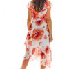 Floral Asymmetrical Chiffon Dress -Various Colours - Image 2